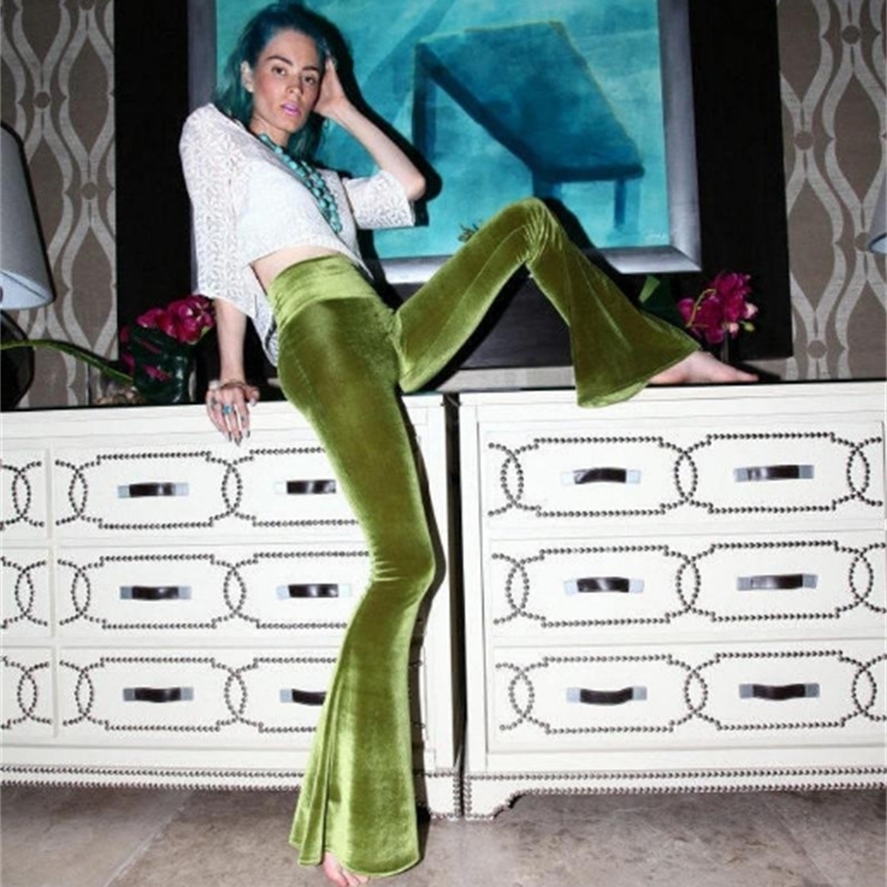 

Y2k Velvet Bell Bottoms Woman Autumn High Waist Flare Pants Festival Clothing Stretchy Trousers Hippie Boho Wear Tight High Rise 201113, Black