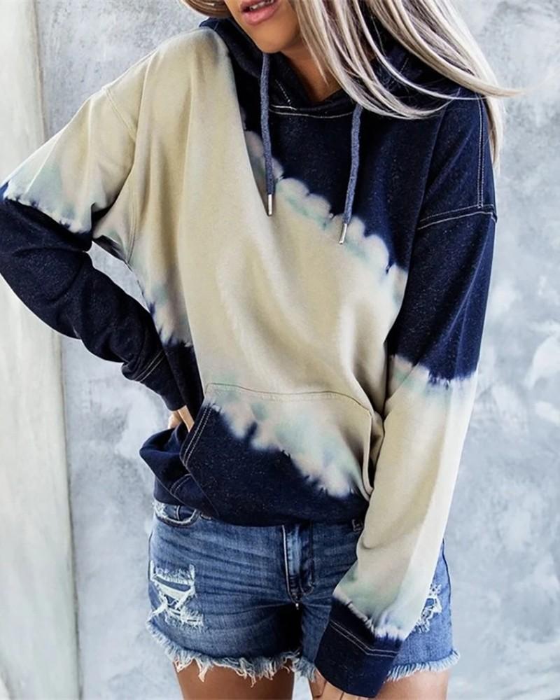 

Women's Hoodies & Sweatshirts Women Fashion Tie Dye Print Paychwork Hoodie Casual Long Sleeve Hooded Pocket Sweatshirt Autumn Loose Tops, Black
