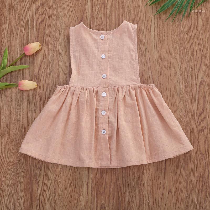 

Baby Infant Girls Cotton Linen Sleeveless Solid Dress Button Cute A Line Dresses Fashion Toddler Girl Newborn Gifts Clothing1