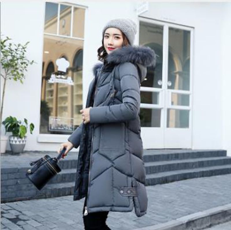 

Wholesale new ladies mid-length hooded winter coat with big fur collar down cotton, Army green