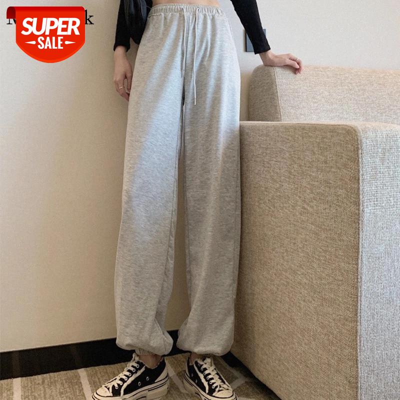 

New Autumn Winter High Waist Baggy Solid Pants Women Black Casual Wide Leg Pants Drawstring Velvet Loose Women Trousers 12778 #rw5w, Black;white