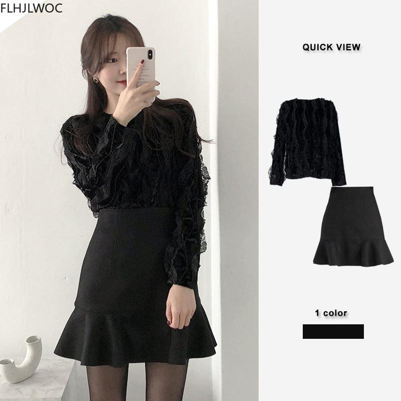 

Cute Mini Skirts New Female Clothes Hot Women Korean Preppy Style Autumn Basic High Waist Black A Line Ruffled Skirt, Black skirt