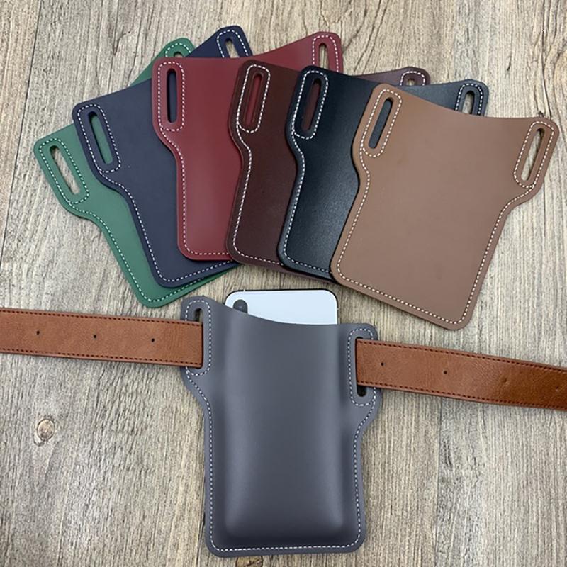 

Men's Various Colors Leather Belt Mobile Phone Bag Solid Color Simple And Portable Outdoor Convenient Mobile Phone Waist Bags1, Red