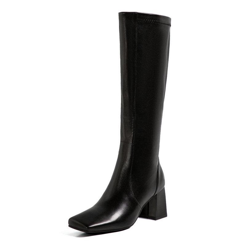 

Elegant Women high heels Knee High Boots 2020 Autumn Winter Newest Genuine Leather Shoes Woman Party Working Retro Boots, Beige