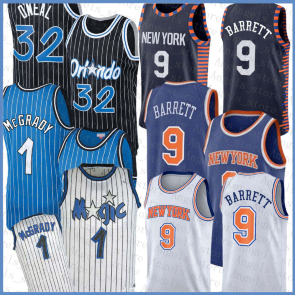 

Penny Hill Shaquille Hardaway O'Neal Mens RJ Ewing 9 Barrett New York Knicks Orlando Magic Basketball Jersey Beige, Black;red