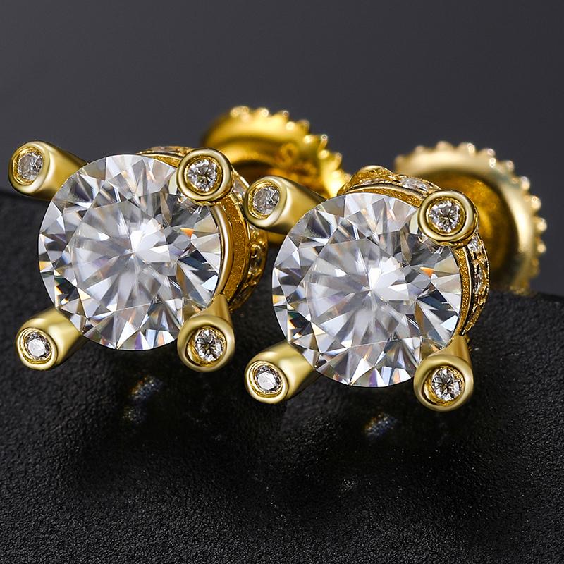 

Stud Classic 2CT Moissanite Earring For Women 925 Sterling Silver Engagement, Golden;silver