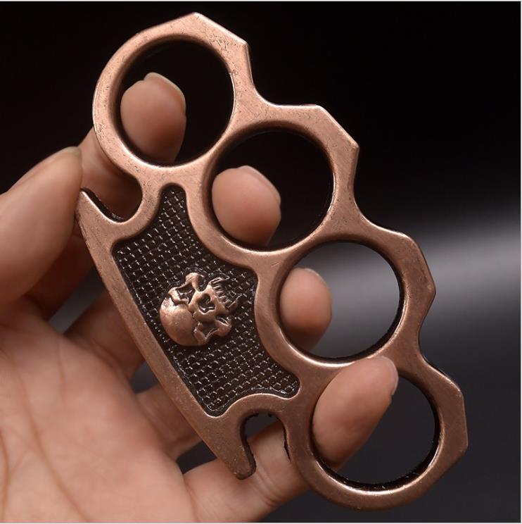 

88 Fist button glove iron four-finger tiger ring legal self-defense weapon defense tool metal skull hand buckle, Black