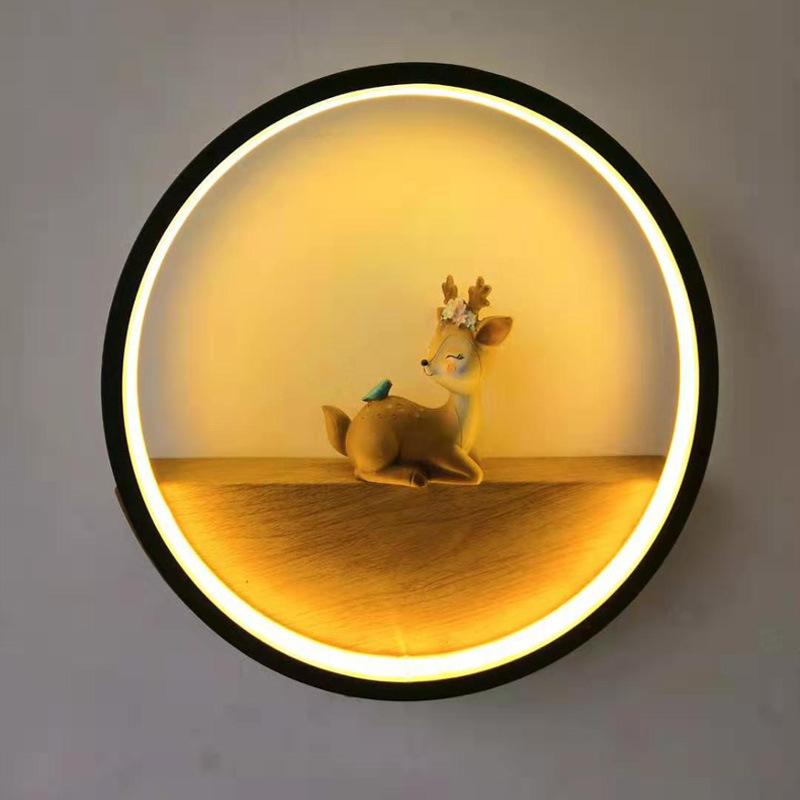 

European-style personality modern minimalist creative deer lighting round living room background wall bedroom wall lamp MJ1125