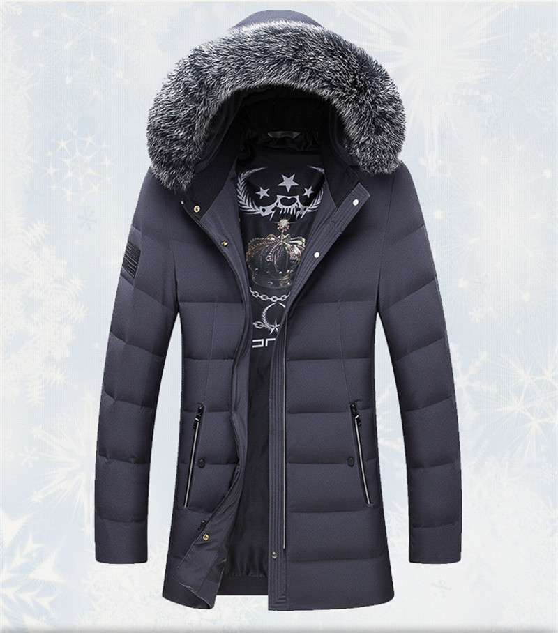 

Quality Gray High Goose Down Male Jackets Fox-skin Turtlenecks with Men's Hood Parkas Warm Winter Quilted Jacket Wxf413 Hlf3, Black