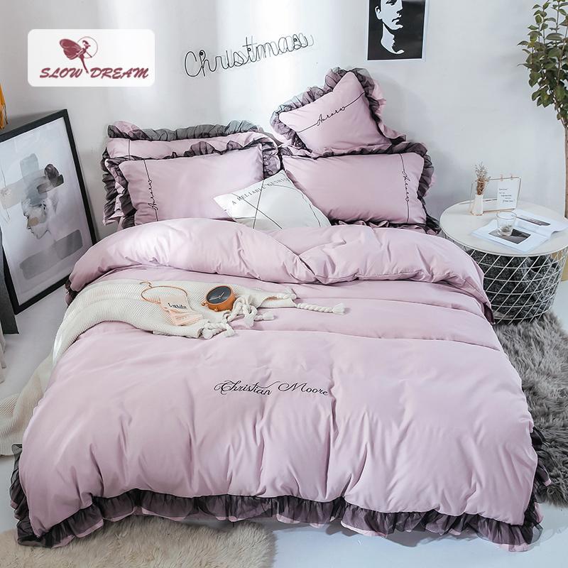 

SlowDream Luxury Bedding Set Bed Linen Cotton Bedclothes Duvet Cover Set Bed Sheet Double Queen King Bedspread Lace Decoration