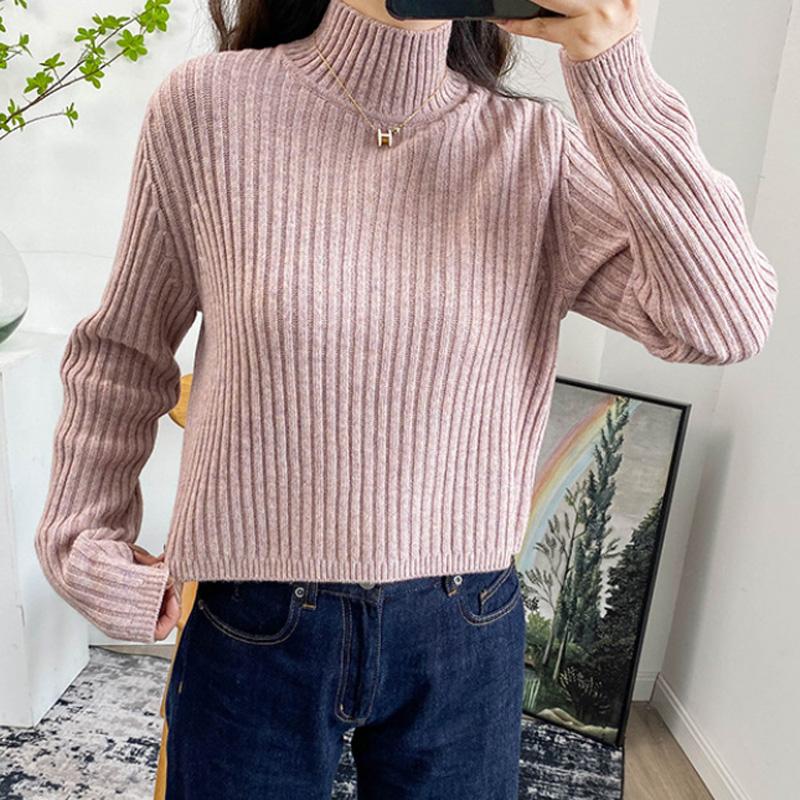 

Simple Turtleneck women knit sweater long sleeve solid wild lady sweater pullover tops autumn winter new, As pic