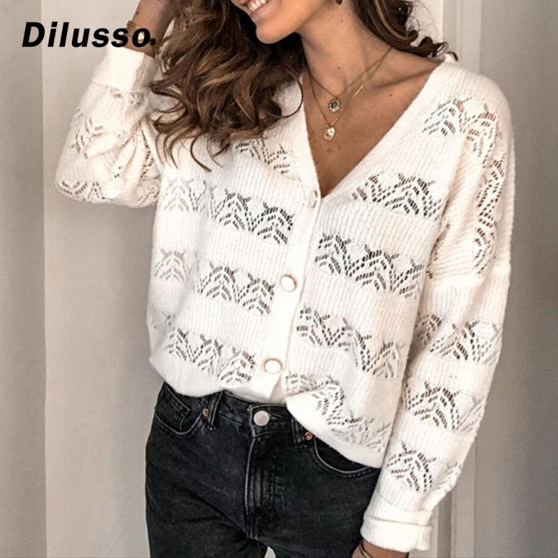 

2020 Fashion Lady Open Stitch Oats Women Shirt Hollow Out Cardigan Knitting Long Sleeve Coat Button Coats#d3, Beige