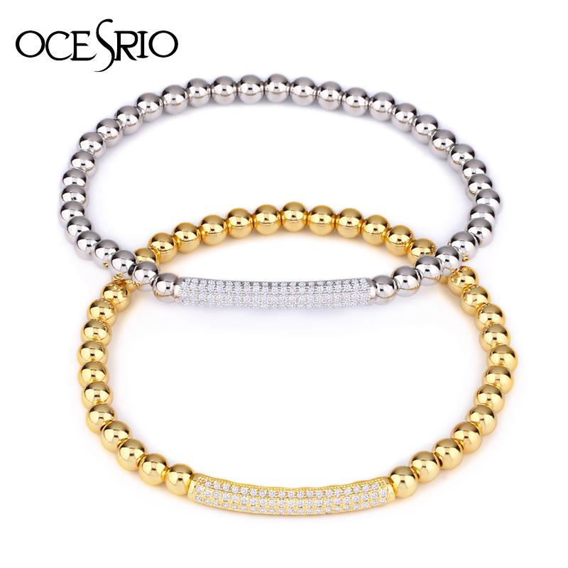 

OCESRIO New Pave CZ Silver Color Mens Bracelets Luxury Adjustable Copper Gold Beads Charm Bracelets for Women Jewelry brt-a37, Golden;silver