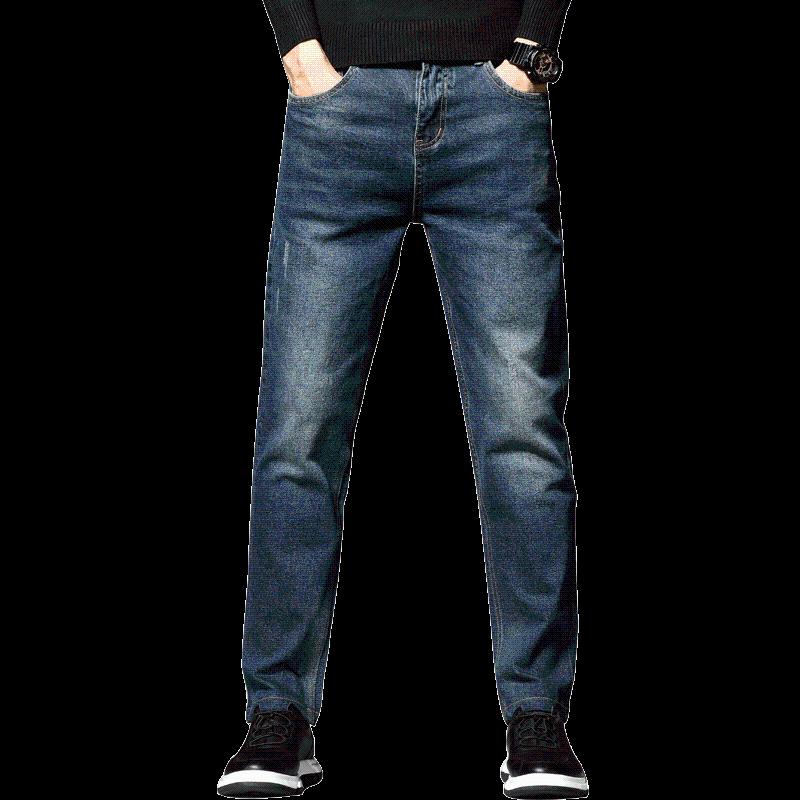 

VORELOCE high quality thick wear-resistant men fitted straight denim jeans autumn winter brand clothing dark blue fashion Jeans