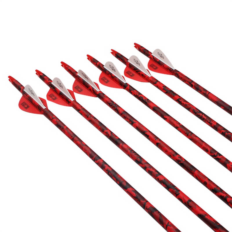 

Red camouflage carbon arrow shaft 500-550 spine hunting carbon fiber arrows with 3 inch plastic TPU feathers