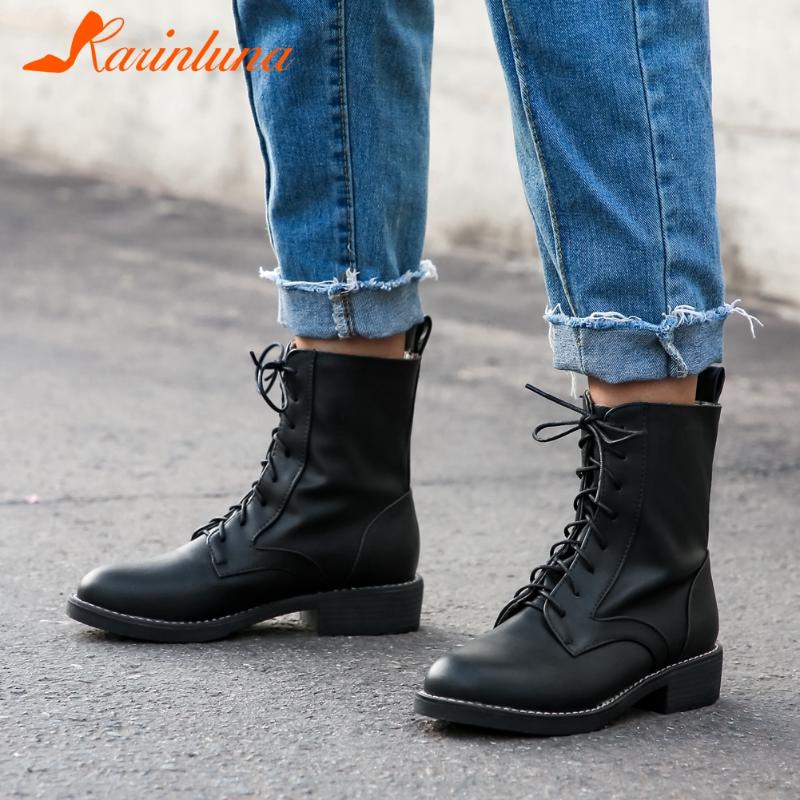 

Brand Design Fashionable High Quality Shoes Women Classics Round Tow cross-tied Ankel Women Boots Chunky Heels Skidproof, Black
