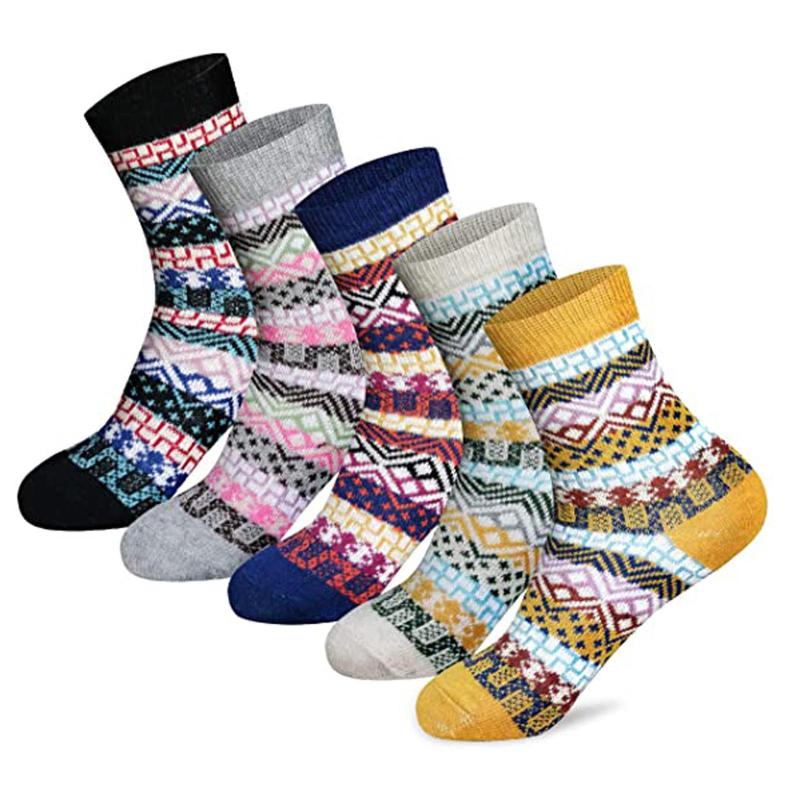 

High Quality 5 Pairs Women Casual Winter Warm Thick Wool Vintage Colorful Knit soft and comfortable, suitable Socks Dropshipping, Dark purple