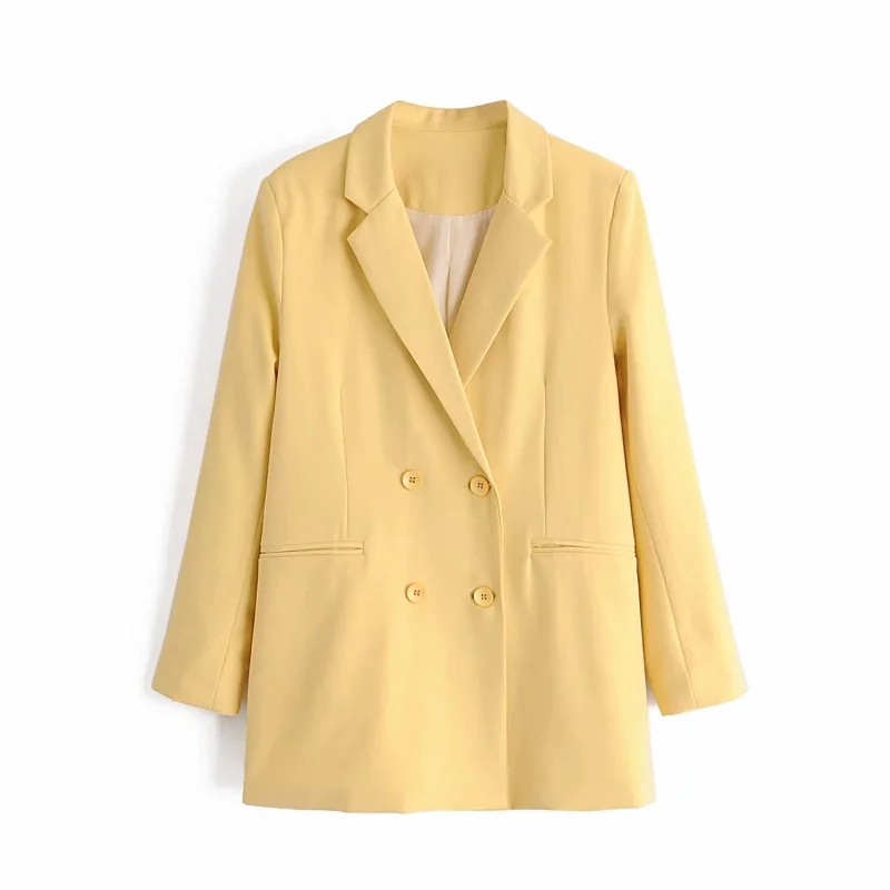 

2021 New Female Fashions Yellow Jackets Vintage Autumn Elegant Button-fly Ladies Casual Suits Pocket Girls Jacket 3VIJ