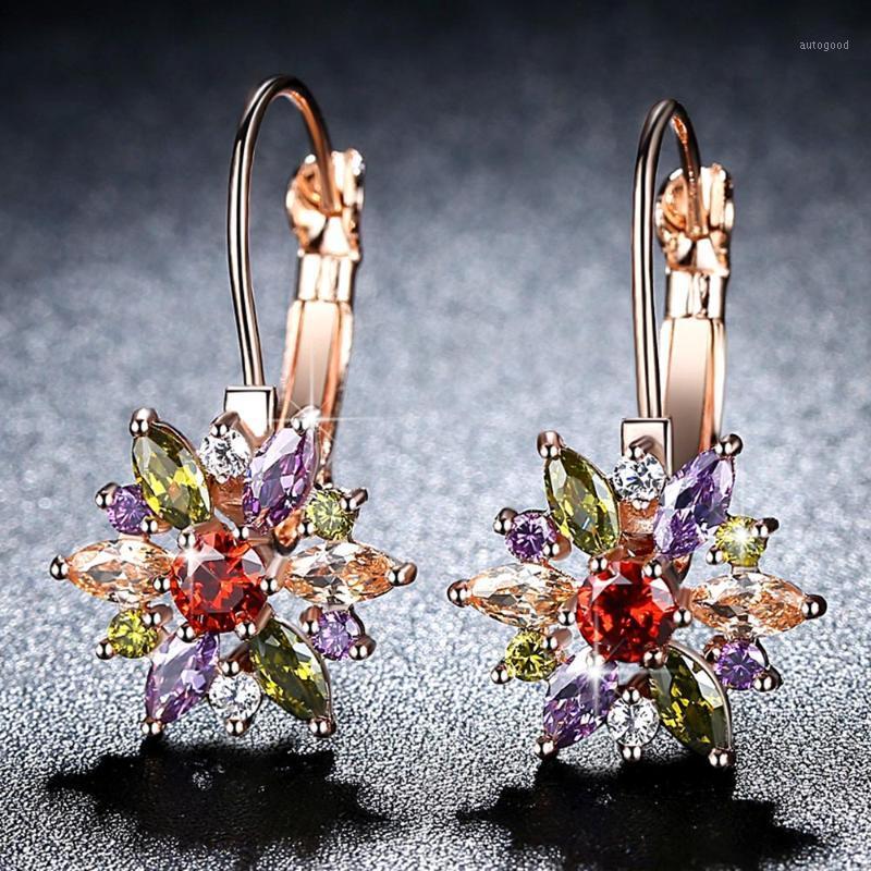 

Stud 4 Color Flower Zirconia Crystal Earrings For Women Vintage Love Wedding Earring Statement Jewelry Bijoux A3571