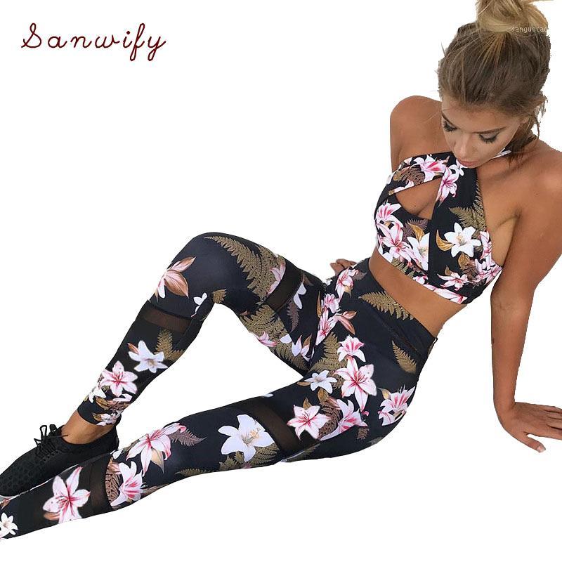 

Women 2 Piece Yoga Set Gym Fitness Clothes Floral Print Bra+long Pants Running Tights Jogging Workout Yoga Leggings Sport Suit1