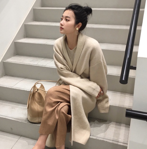 

Long thick winter cardigan women's knitted shirt sleeve casual female jumper streetwear open spot 835g sweater, Brown