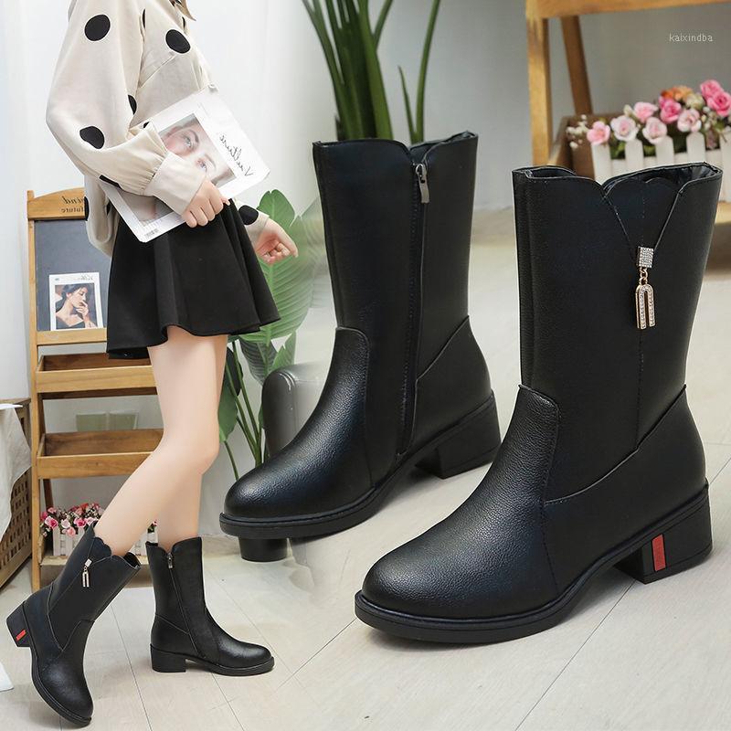 

Woman Flat Boots Round Toe Booties Ladies Shoes Winter Footwear Boots-women Low Rock Mid-Calf 2020 Autumn Rubber High Heel1