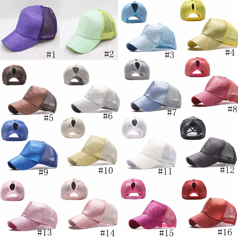 

Glitter Baseball Cap High Ponytail Hat Women Snapback Sequin Mesh Trucker Caps Messy Bun Summer Hat Adjustable Hip Hop Hats GGA3668-1, As pic