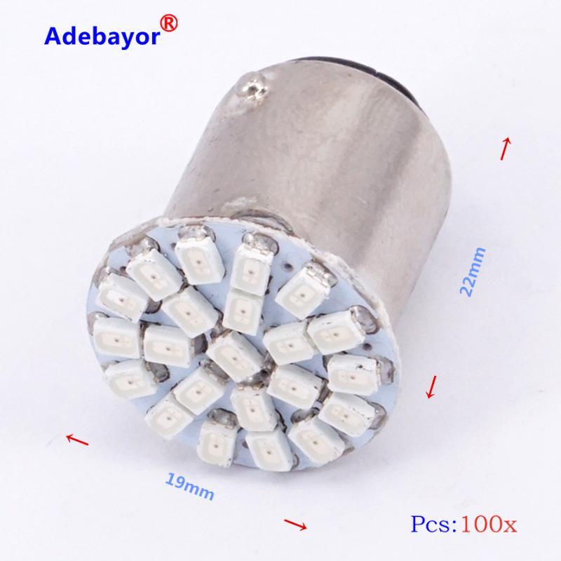 

100X 1157 P21/4W P21/5W 7528 BAY15D 22 3014 SMD 1206 Car LED Brake stop parking Turn Light Automobile Wedge Lamp white red1, As pic