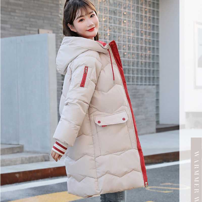 

High Quality Winter Jacket Women Parker Thick Down Cotton Jacket Large Size Mid-Long Hooded Outerwear Women Warm Winter Coat, Black