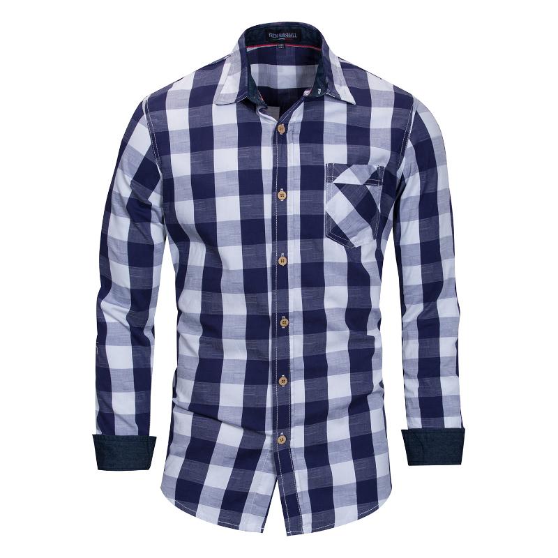 

2020 DA JAUNA Cotton Long Sleeve Casual Male Shirt Plaid Shirt New Fashion Red Office Men Wear Mens Clothing, Black
