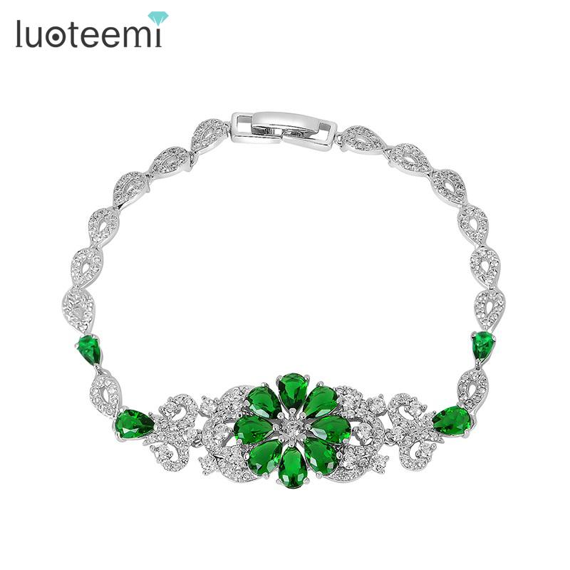 

LUOTEEMI 4-Colors New Romantic Beautiful Flower Bracelet Withe Gold-Color Jewelry For Women Charming Bride Wedding Charm Bijoux