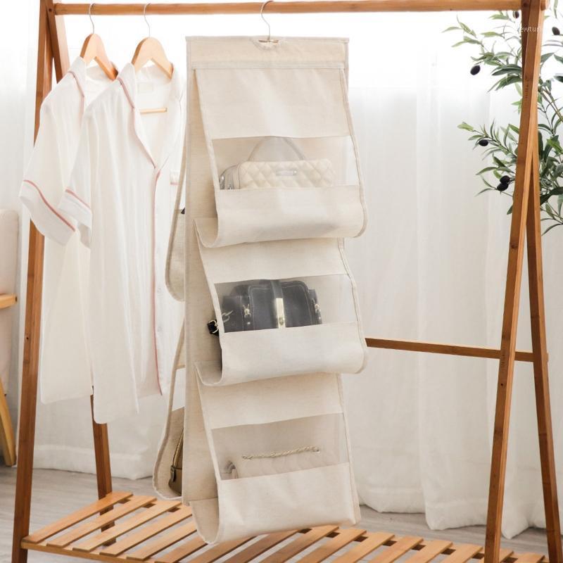 

5 Pocket Foldable Hanging Handbag Organizer for Wardrobe Closet Storage Bag Door Wall Clear Sundry Shoe with Hanger1, Light yellow