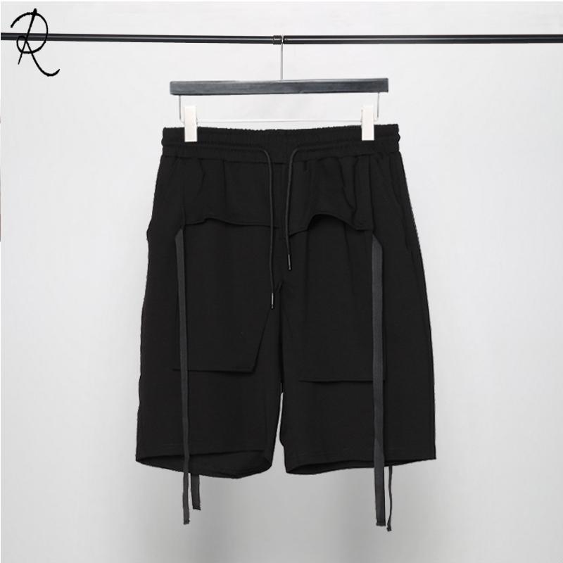 

Street dark personality three-dimensional cut ribbon patchwork casual shorts shorts men, Black