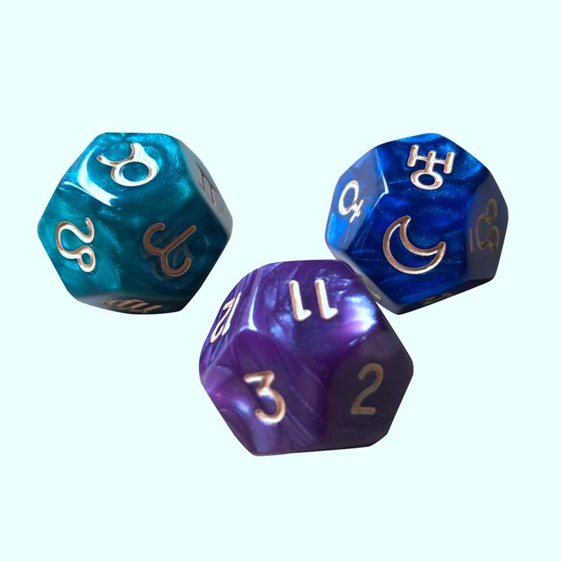 

3Pc/Set 12-Sided Tarot Dice Resin Polyhedral Astrology Constellation Divination Cards Game Dice for Astrologers