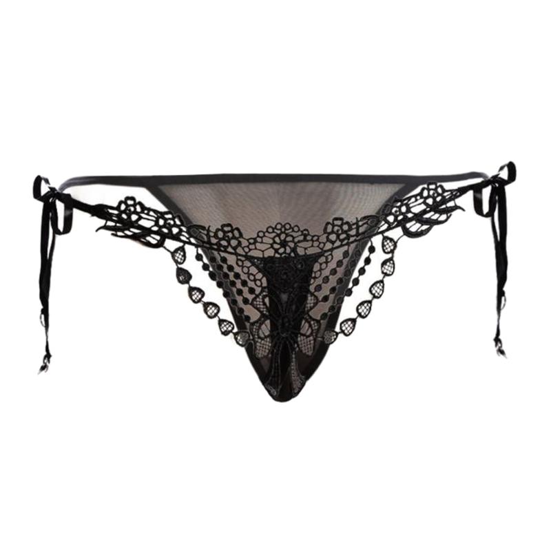

Lady Black Skeleton T-back Bead Embroidered Lace Sleep Wear Women Clothing, As pic