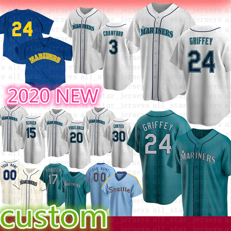

Seattle Custom 24 Ken Griffey Jr. 51 Ichiro Suzuki Baseball Jersey 11 Edgar Martinez 17 Mitch Haniger 34 Felix Hernandez 20 Dan Vogelbach, 2020 jersey(shuishou)