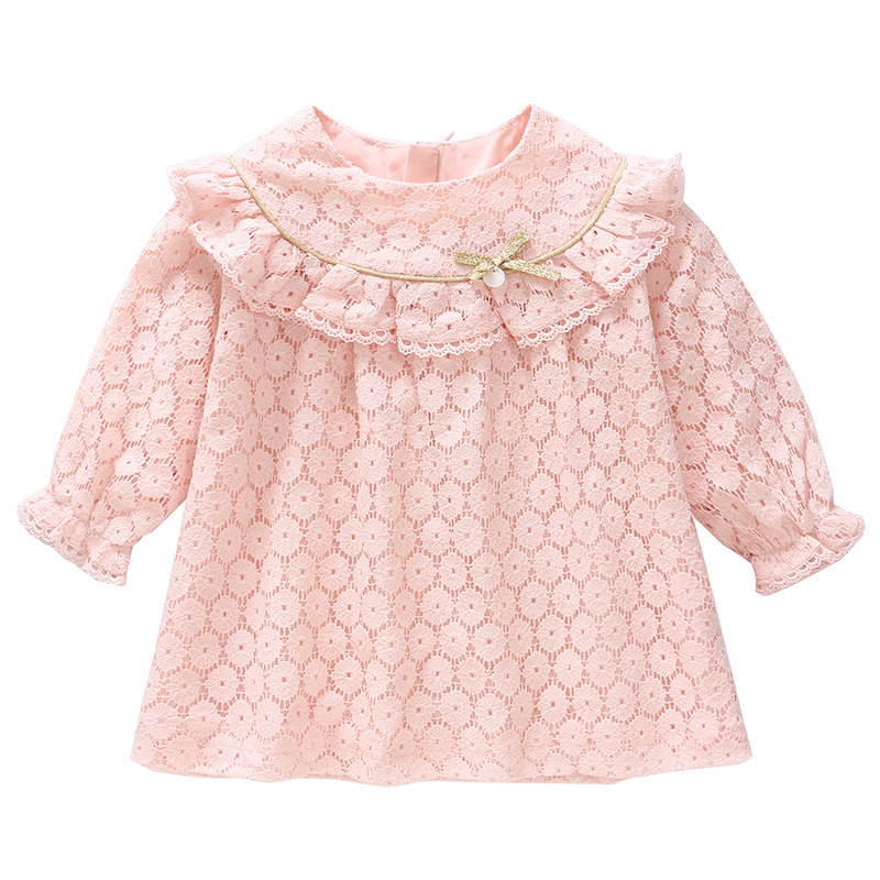 

2021 New Kids Es for Girls Autumn Cotton Lace A-line Baby Children Clothes Christening Newborn Girl Clothing 0-2y Pink White 2nmi