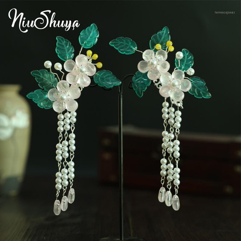 

Hair Clips & Barrettes NiuShuya Handmade Chinese Vintage Green Leaf Flower Clip Tassel Hairpin Sticks Accessories Hanfu COSPLAY Headwear1