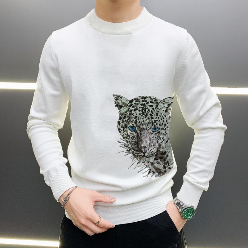 

2021 Winter Warm Men's Sweater Comfortable Korean Knitted Design Pullover Tops Cashmere Plus Size Slim Fit, As shown asian size