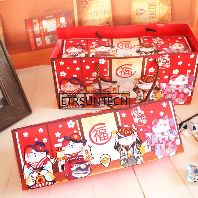 

50pcs Cartoon Lucky Cat Cake Box Candy Chocolate Cookies Paper Packaging Box New Year Gifts for Friends Guests