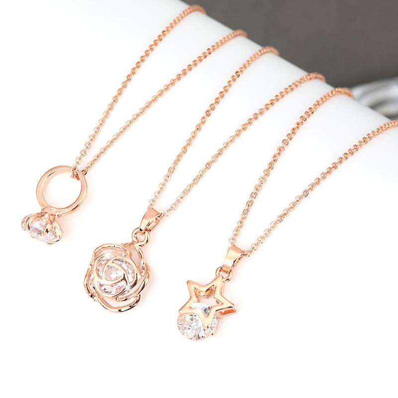 

Ins New Rose Gold Small Fresh Necklace Jewelry Rose Flower Pentagram Pendant Chocker Clavicle Chain Necklace For Women 2020