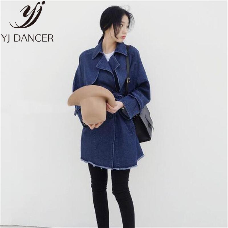 

2020 Spring Autumn New Plus Size Fashion Women Casual Loose size Long section Denim jacket Windbreaker Female Coat Ljj0081, Blue