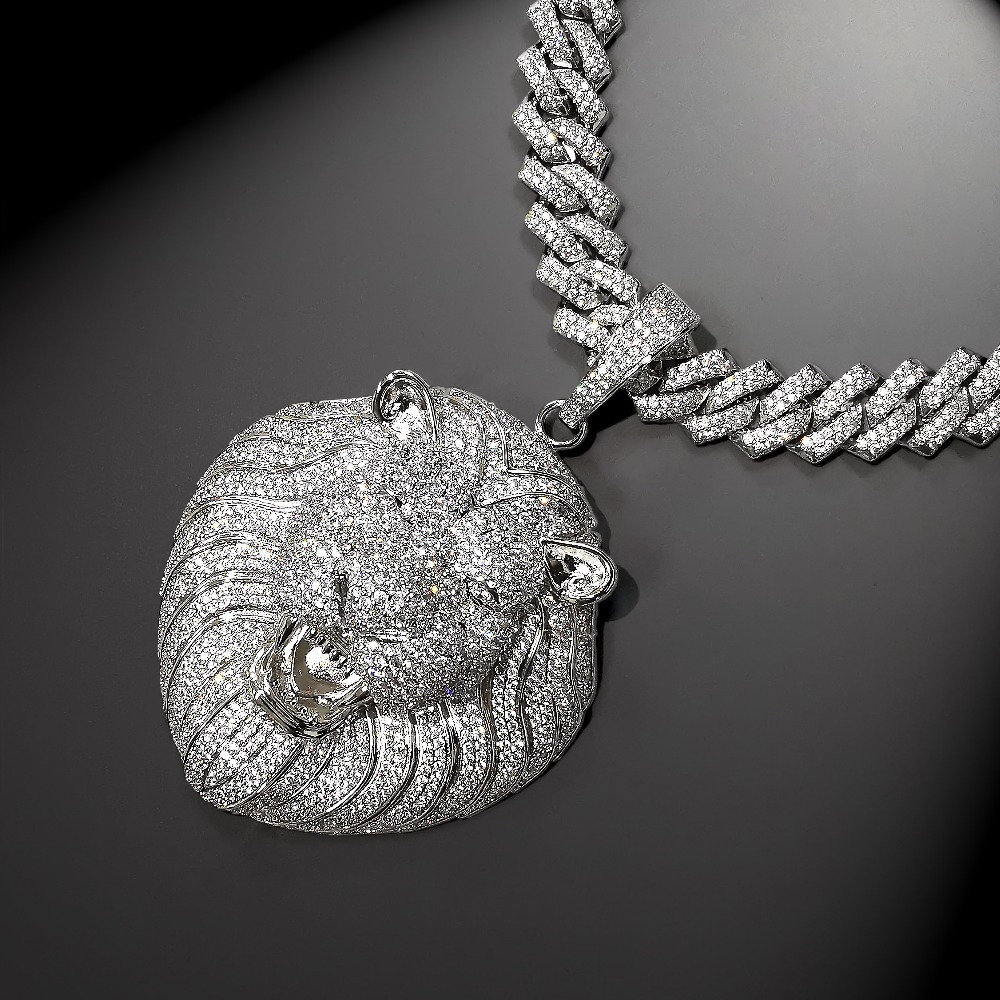 

Luxury Iced Out Necklace Big Size Micro Pave Cubic Zircon Lion's Head Pendant for Men Hip Hop Jewelry Present 36i6