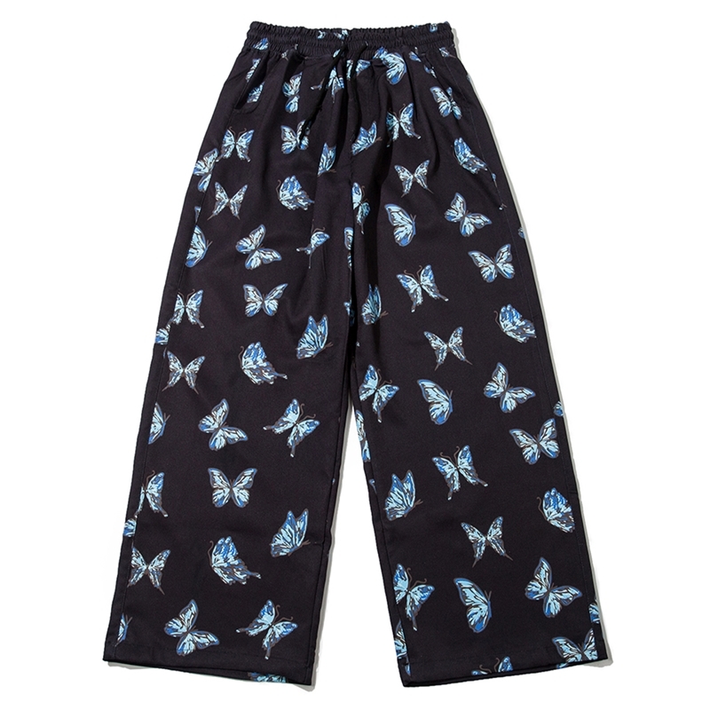 

Hip Hop Streetwear Baggy Pants Men Autumn Bear Butterfly Print Sweatpants Harajuku Jogger Men Trousers Cotton 201110, Black butterfly