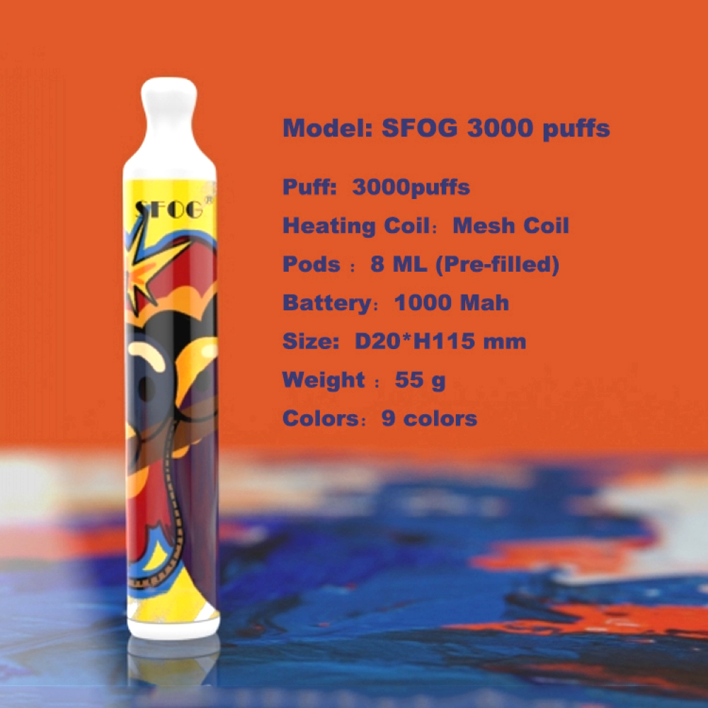 

2022 new electronic cigarette device disposable vape pen 3000 puffs sfog kit mesh coil pod Pre-filled 8ml cartridge vapes 9 colors vapor pen