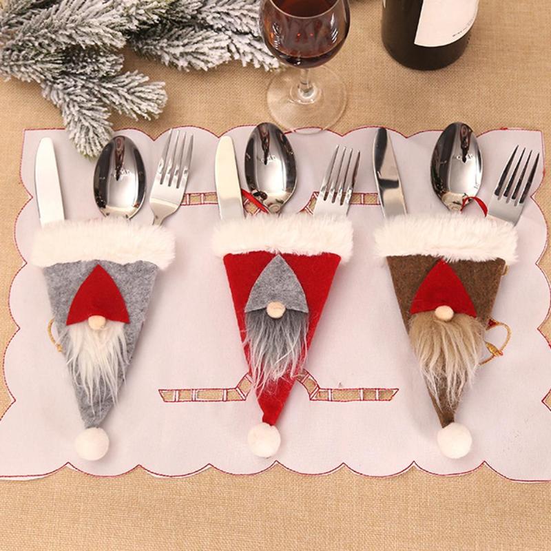 

Christmas Hat Faux Fur Cutlery Storage Bag Knife Fork Pouch Dinner Table Decor