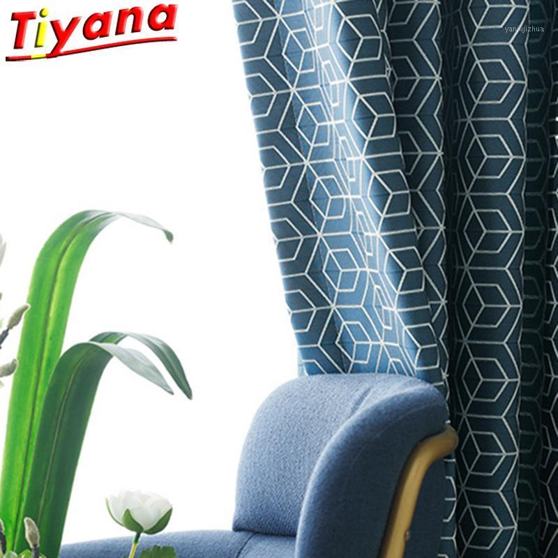 

Blue Geometry 70%-90% Blackout Curtains for Living Room Modern Jacquard Lattice Pattern Curtains for Bedroom Fashion Panels *GI1, White tulle