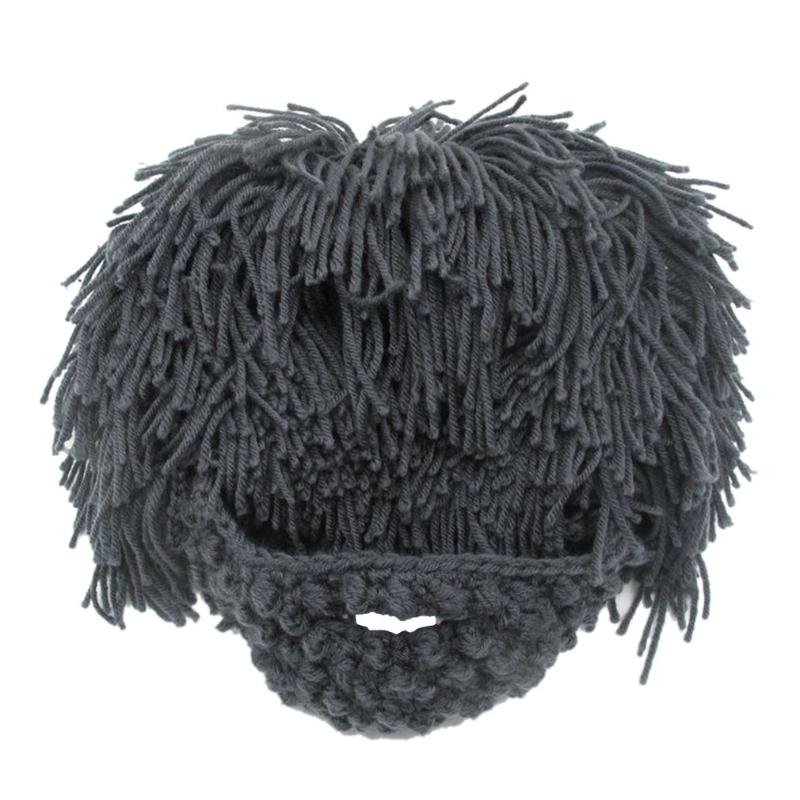 

Individuality Handmade Knitted Men Winter Mustache Beard Hat Beanies Face Tassel Bicycle Mask Ski Warm Cap Cycling Equipment, Gray
