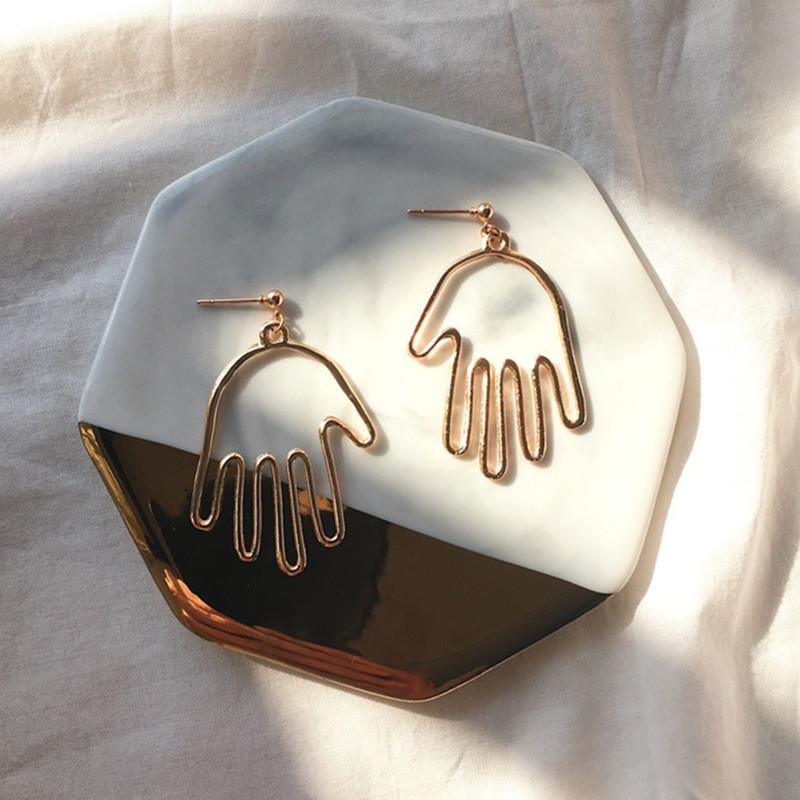 

Stud Silver Plated Hand Earrings Personality Hollow For Women Metal Palm Piercing Jewelry Gifts