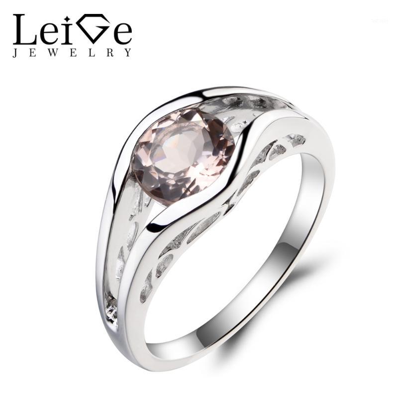 

Leige Jewelry Solitaire Ring Round Cut Pink Gemstone Natural Morganite Ring Engagement 925 Sterling Silver for Women1